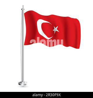 Drapeau turc. Drapeau vague réaliste isolé du pays de Turquie à Flagpole. Illustration vectorielle. Illustration de Vecteur