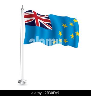 Drapeau de Tuvalu. Drapeau vague réaliste isolé du pays de Tuvalu à Flagpole. Illustration vectorielle. Illustration de Vecteur