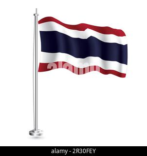 Drapeau thaïlandais. Drapeau vague réaliste isolé du pays de Thaïlande à Flagpole. Illustration vectorielle. Illustration de Vecteur