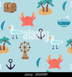 Motif sans couture avec éléments nautiques, Illustration de Vecteur