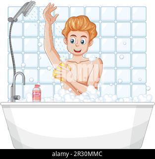 Un adolescent prenant une illustration de bain Illustration de Vecteur