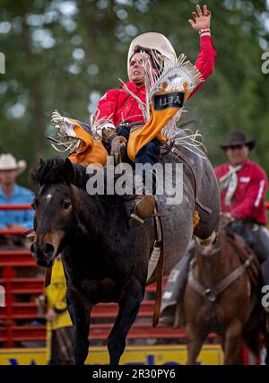 Surrey, Canada. 21st mai 2023. Un pilote participe à des événements de rodéo, qui incluent l'équitation dans le dos et l'équitation sauvage dans le Bronco à la compétition du rodéo de Cloverdale 75th et de la foire de campagne à Surrey, au Canada, sur 21 mai 2023. Crédit : Andrew Soong/Xinhua/Alay Live News Banque D'Images