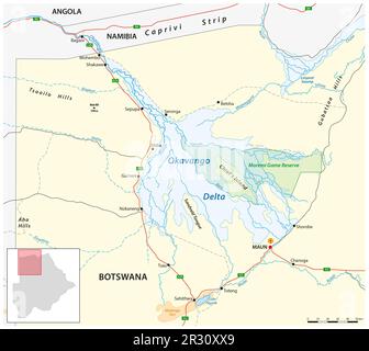 Carte vectorielle du delta de l'Okavango au Botswana Banque D'Images