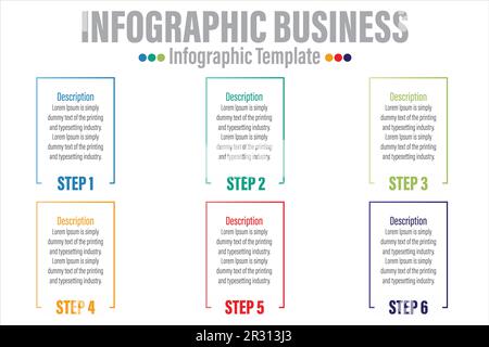 Modèle d'infographie. 6 parcours chronologique en étapes, modèle de conception d'infographies simple et plat. graphique de présentation. Concept commercial avec numéros six 6 optio Illustration de Vecteur