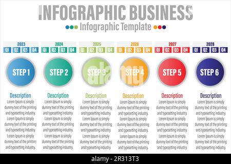 Conception graphique vectorielle avec six 6 options ou six 6 étapes. Diagramme de processus, diagramme, graphique d'information, Infographics pour le concept d'entreprise, présentations Illustration de Vecteur