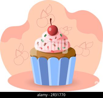 Illustration de cupcake. Boulangerie, crème, cerise, garniture. Conception graphique vectorielle modifiable. Illustration de Vecteur