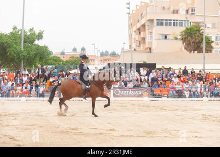 ROQUETAS DE MAR, ESPAGNE - 21 MAI 2023 démonstration de compétences en équitation pendant la compétition de chevaux espagnole Banque D'Images