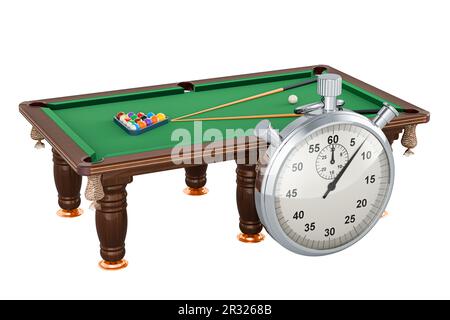 Table de billard avec boules et repère avec chronomètre, 3D rendu isolé sur fond blanc Banque D'Images