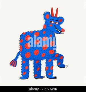 Mignon monstre vecteur de dessin animé. Personnage de monstre en fourrure bleue avec texture crépée. Illustration vectorielle dessinée à la main dans un style moderne et audacieux. Illustration de Vecteur