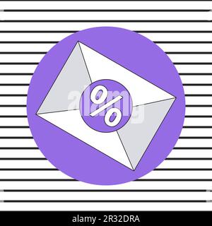 Enveloppe postale scellée sur fond rayé noir et blanc. Joint violet avec signe de pourcentage pour sceller l'enveloppe. Correspondance d'affaires avec des relations publiques rentables Illustration de Vecteur