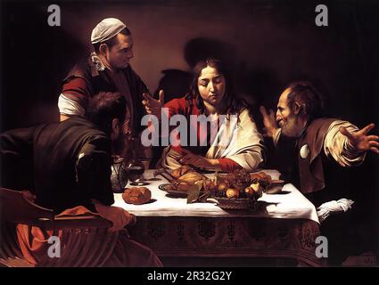 CARAVAGGIO (né en 1573, Caravaggio, d. 1610, Porto Ercole) dîner à Emmaus 1601-02 huile sur toile, 139 x 195 cm Galerie nationale, Londres l'évangile suivant Banque D'Images