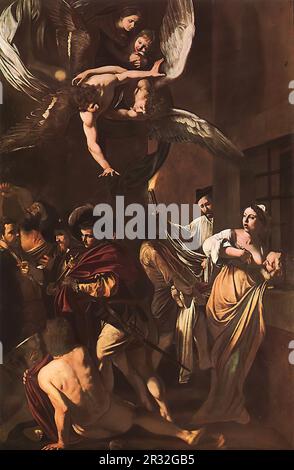 CARAVAGGIO (né en 1573, Caravaggio, d. 1610, Porto Ercole) les sept actes de mercy 1607 huile sur toile, Église de Pio Monte della Misericordia Banque D'Images