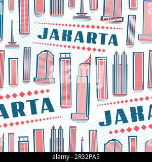 Vector Jakarta Seamless Pattern, fond carré répété avec illustration du célèbre paysage de la ville de jakarta sur fond blanc pour l'emballage du papier, décor Illustration de Vecteur