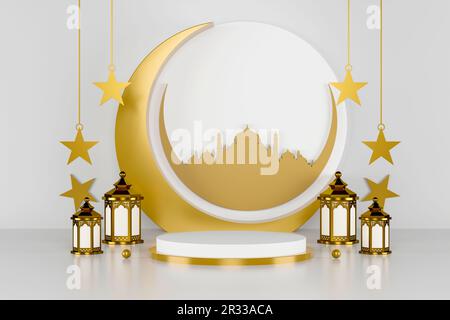 Festival pour le mois sacré musulman Ramadan Kareem. Podium et minimum de fond abstrait pour Ramadan Kareem. 3D illustration Banque D'Images