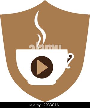 Modèle de conception du logo de la presse à café. Logo « Coffee and play ». Illustration de Vecteur