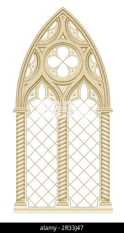 Fenêtre cathédrale gothique réaliste avec vitraux Illustration de Vecteur