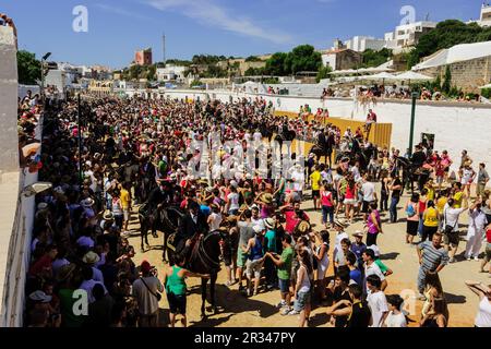 Pruebas de los juegos del Pla, Fêtes de Sant Joan. Ciutadella de Menorca.,Islas Canarias, españa. Banque D'Images