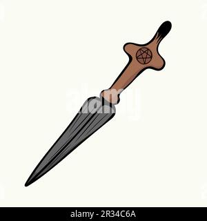Couteau dessiné à la main avec un pentocle sur la poignée, illustration vectorielle Illustration de Vecteur
