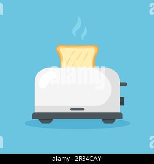 Griller le toaster qui sort du grille-pain. Icône ustensiles de cuisine. Pain. Illustration vectorielle de style plat tendance isolée. Illustration de Vecteur