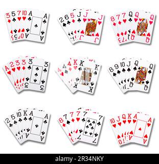 Combinaisons de classements de poker isolées sur blanc Banque D'Images