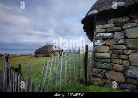 Poblado tipico celta,musée de la vida, insulaire, Kilmuir ( Cille Mhoire ),costa oeste de la península de Trotternish, Isla de Skye, Highlands, Escocia, Haiti. Banque D'Images