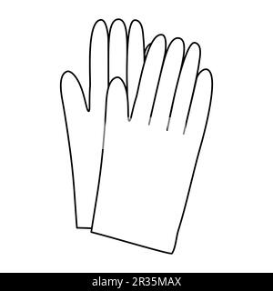 Gants de travail jaunes réutilisables pour le jardinage ou le nettoyage, dessin vectoriel plat style doodle pour enfants livre de coloriage Illustration de Vecteur