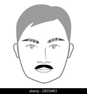 Petite Chevron moustache barbe hommes visage illustration cheveux faciaux. Vector gris noir portrait masculin modèle de mode plat barber collection. Style de coiffure isolé sur fond blanc. Illustration de Vecteur