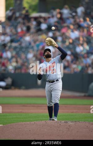 Salt Lake UT, États-Unis. 20th mai 2023. Le premier baseman de Las Vegas, dermis Garcia (23), joue pendant le match avec les aviateurs de Las Vegas et les abeilles de Salt Lake qui se tiennent à Smiths Field dans Salt Lake UT. David Seelig/Cal Sport Medi. Crédit : csm/Alay Live News Banque D'Images