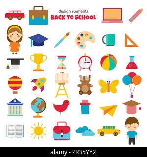 Ensemble de vecteur de retour à l'école. éléments de conception isolés. Illustration de Vecteur