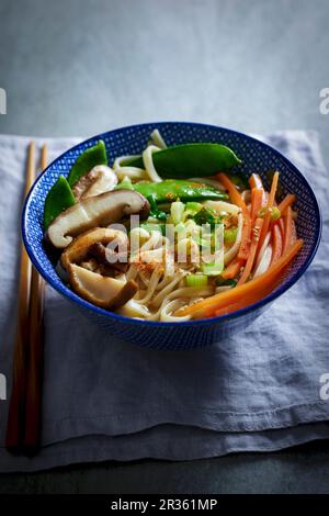 Soupe miso avec légumes et nouilles udon Banque D'Images