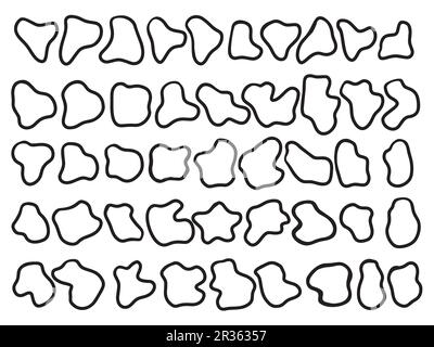 Ensemble de formes dynamiques de fluide aléatoires. Illustration vectorielle avec lignes abstraites noires Illustration de Vecteur