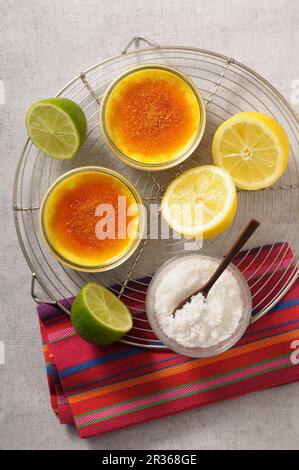 Crème brûlée aux citrons et aux limes Banque D'Images