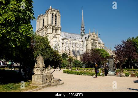 catedral de Nuestra Señora , Cathédrale notre Dame, sede de la Archidiócesis de París, estilo Gótico, 1163 -1345,Isla de la Cité, Paris, France,Europe occidentale. Banque D'Images