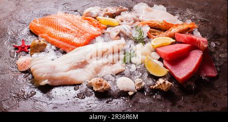 Fruits de mer sur la glace Banque D'Images