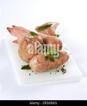 Cotechino e zampone (saucisses et trotter de porc farci, Italie) Banque D'Images