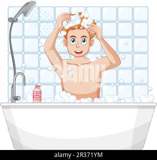 Un adolescent prenant une illustration de bain Illustration de Vecteur