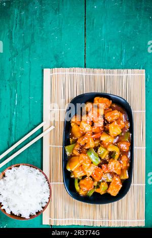 Porc doux et aigre au riz (Chine) Banque D'Images