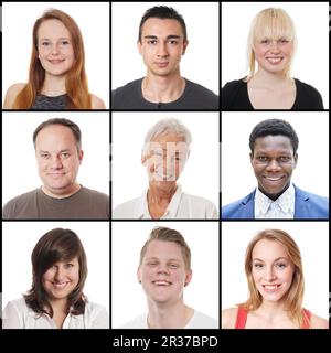 9 hommes et femmes entre 18 et 65 ans Banque D'Images