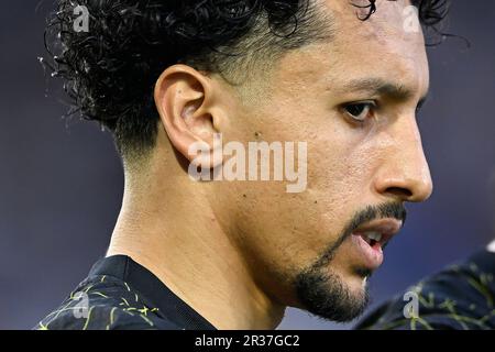 Paris, France. 21st mai 2023. Marquinhos lors du match de football de la Ligue 1 entre AJ Auxerre (AJA) et Paris Saint Germain (PSG) sur 21 mai 2023 au Stade Abbe Deschamps à Auxerre, France. Crédit : Victor Joly/Alamy Live News Banque D'Images