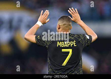 Paris, France. 21st mai 2023. Kylian Mbappe lors du match de football de la Ligue 1 entre AJ Auxerre (AJA) et Paris Saint Germain (PSG) sur 21 mai 2023 au Stade Abbe Deschamps à Auxerre, France. Crédit : Victor Joly/Alamy Live News Banque D'Images