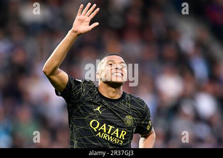 Paris, France. 21st mai 2023. Kylian Mbappe lors du match de football de la Ligue 1 entre AJ Auxerre (AJA) et Paris Saint Germain (PSG) sur 21 mai 2023 au Stade Abbe Deschamps à Auxerre, France. Crédit : Victor Joly/Alamy Live News Banque D'Images
