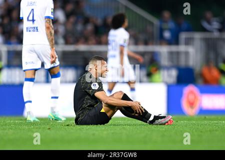 Paris, France. 21st mai 2023. Kylian Mbappe lors du match de football de la Ligue 1 entre AJ Auxerre (AJA) et Paris Saint Germain (PSG) sur 21 mai 2023 au Stade Abbe Deschamps à Auxerre, France. Crédit : Victor Joly/Alamy Live News Banque D'Images