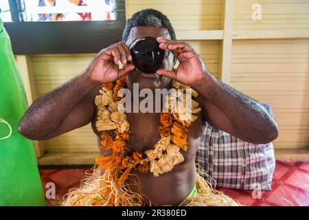 Cérémonie de l'homme à Kava, île de Yanuya, îles de Mamanuca, Fidji Banque D'Images
