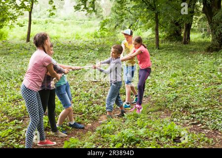 Tug-of-war in park Banque D'Images