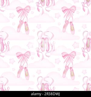 Fille rose danse pointes fond. Ballerines fille motif sans couture. Papier peint de danse. Banque D'Images