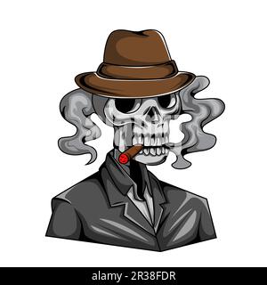 Illustration de mafia homme crâne mascotte caractère avec Illustration de Vecteur