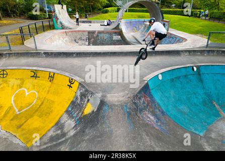 Livingston, Écosse, Royaume-Uni. 22 mai 2023. Vue aérienne de Livingston Skatepark, Lothian Ouest. Skatepark devient un bâtiment classé. Banque D'Images