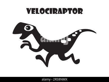 Velociraptor . Personnages de dessin animé dinosaures mignons . Silhouette noir couleur isolée . Conception plate . Illustration vectorielle . Illustration de Vecteur