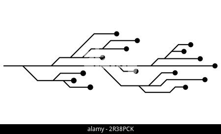 Circuits imprimés isolés sur fond blanc. Clipart technique avec des lignes et des points aux extrémités. Séparateurs vectoriels pour la conception. Illustration de Vecteur