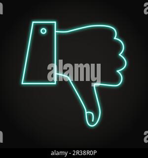 N'aime pas l'icône néon dans le style de ligne. Main avec le pouce vers le bas, symbole de vote. Illustration vectorielle. Illustration de Vecteur
